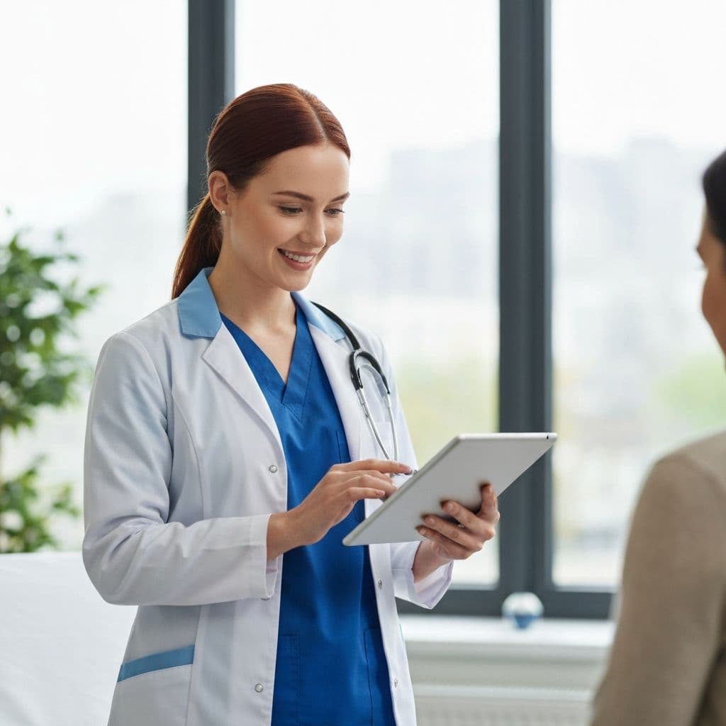 Profesional de la salud usando Aulo en una tablet